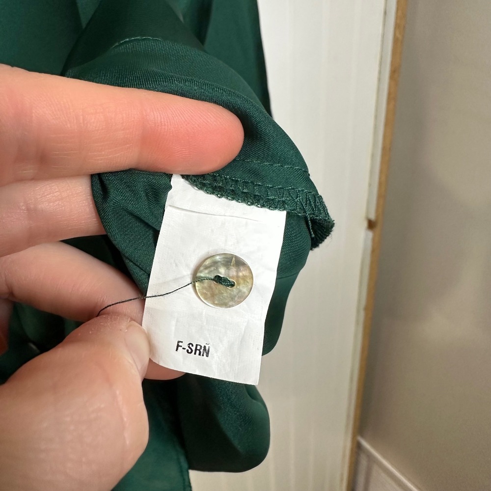 Zara Emerald Green Satin Button Down  Oversized Long Sleeve‎ Blouse Size L - Picture 8 of 8